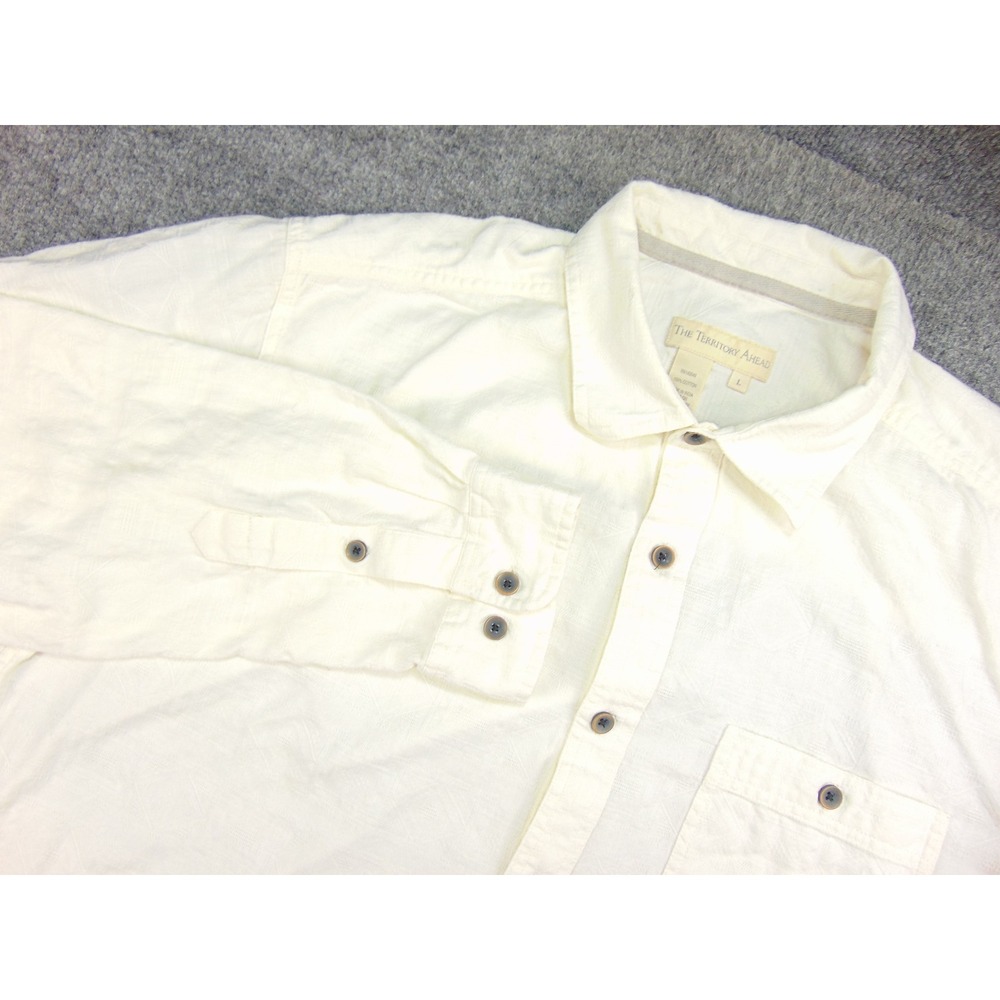 The Territory Ahead Button Up Shirt Men Large Cream Textured Cotton Coastal Boho